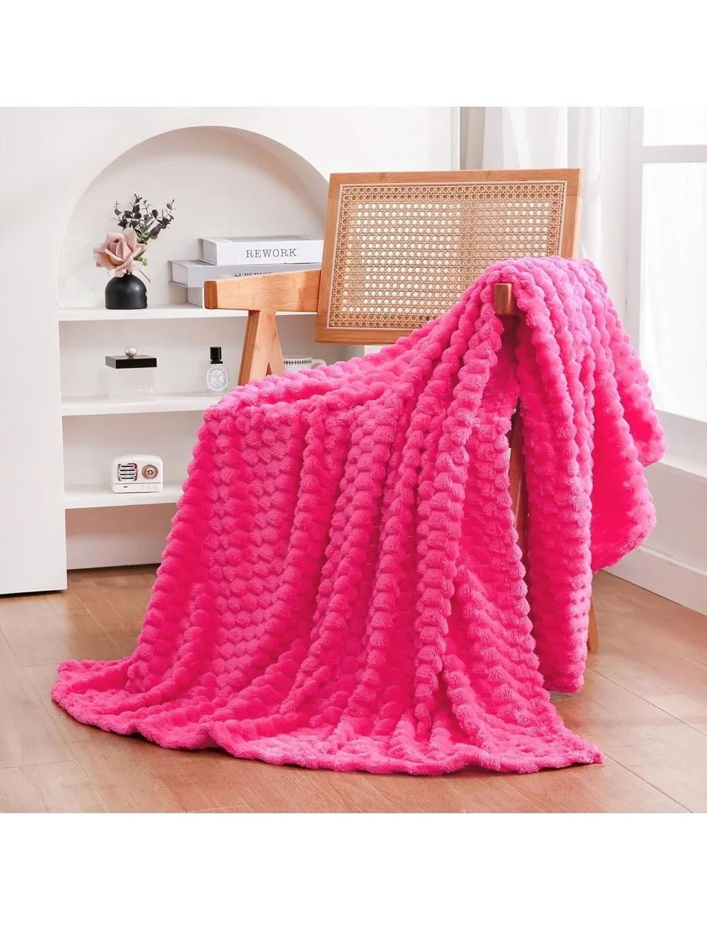 Plush Hot Pink Textured Throw Blanket - Soft Cozy Comfort 50x60